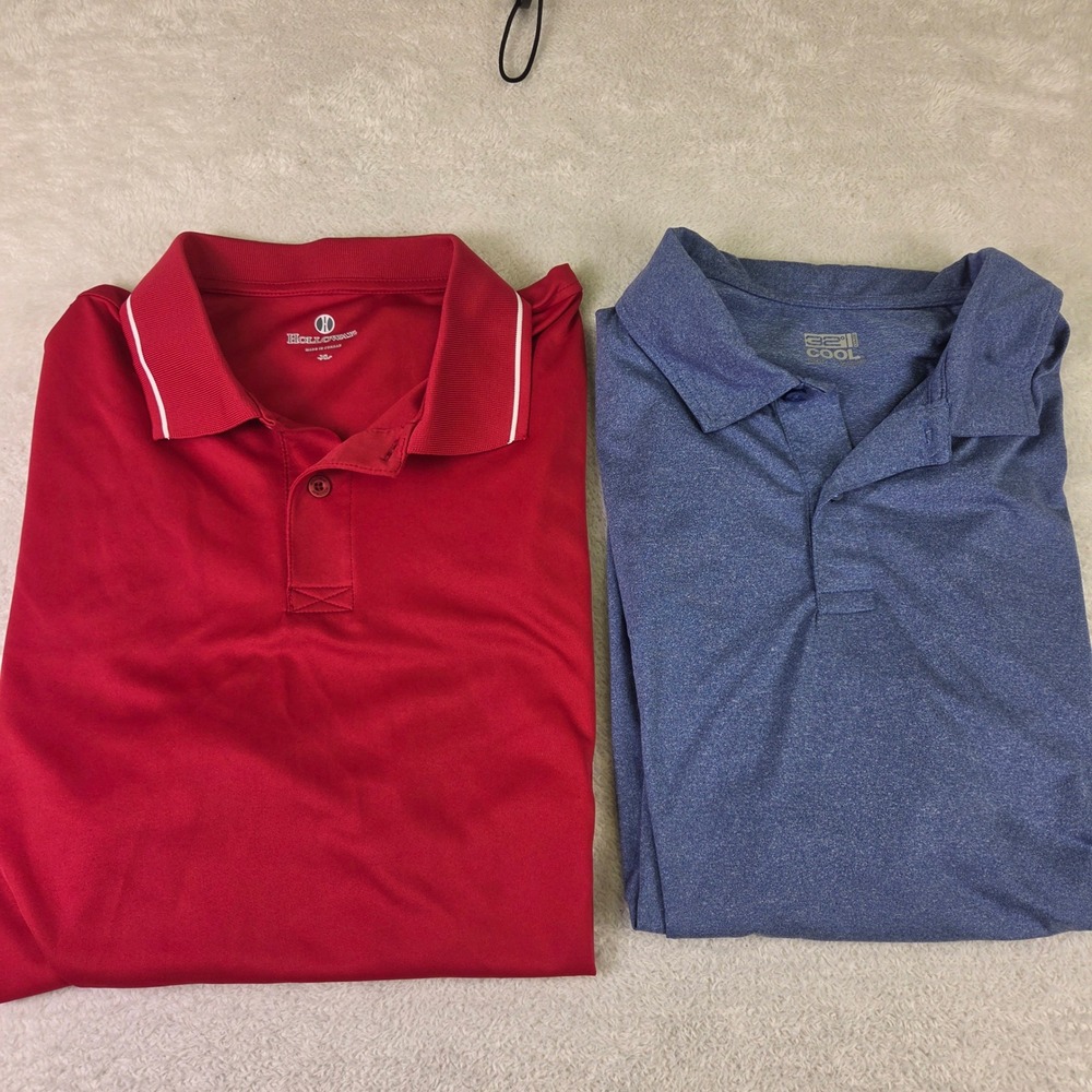 Lot of 2 Mens XL Polos Holloway Red White & 32 Degrees Cool Blue Heathered Tops